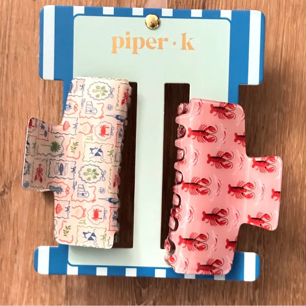 Piper K Lobster & Nautical Medallion Hair Claw Clip Set Of 2 NEW